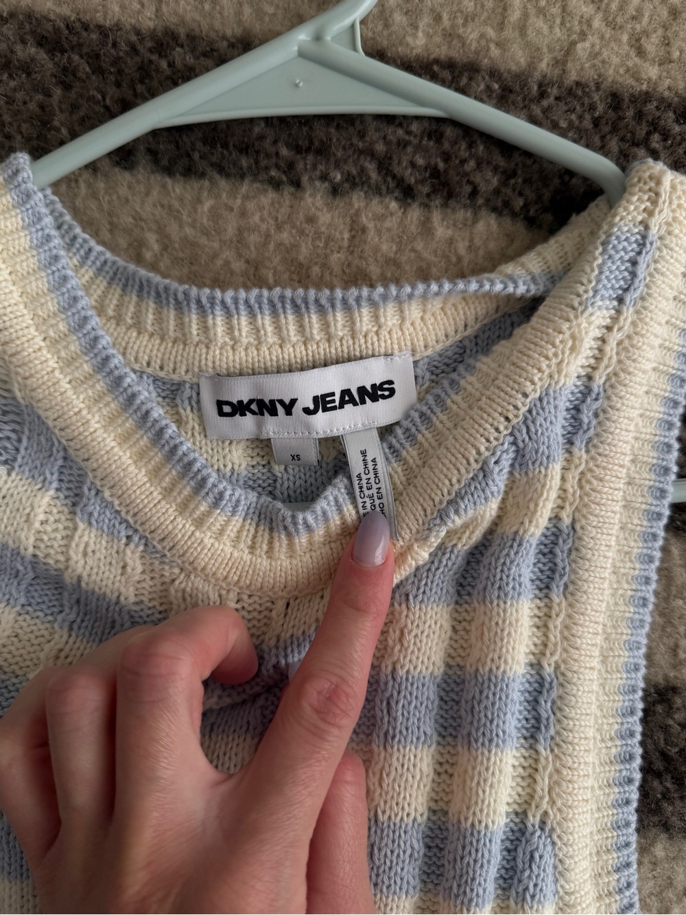 DKNY Striped Knit Tank in Cream and Light Blue